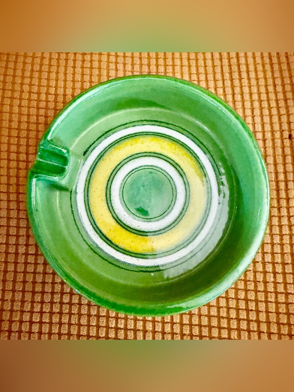 Vintage Bitossi Aldo Londi 6” Green Target Bullseye Ceramic Ashtray Italy MCM